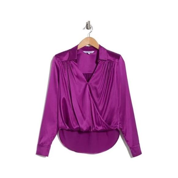 New VERONICA BEARD Rozik Stretch-Silk Purple Charmeuse Top - Picture 2 of 7